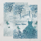 Blauwe vlinderbloemjurk, zoet, zestien I Kaart (Voorkant / Achterkant)