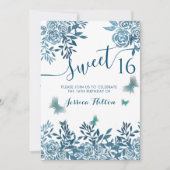 Blauwe vlinderbloemtuin zestien kaart (Voorkant)