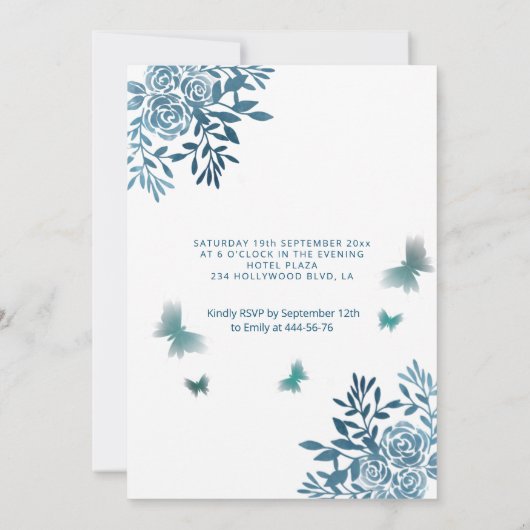 Blauwe vlinderbloemtuin zestien kaart (Achterkant)