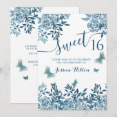 Blauwe vlinderbloemtuin zestien kaart (Voorkant / Achterkant)