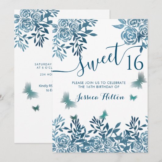 Blauwe vlinderbloemtuin zestien kaart (Voorkant / Achterkant)