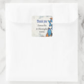 Blauwe  vlinderbruiloft bedankt vierkante sticker (Tas)