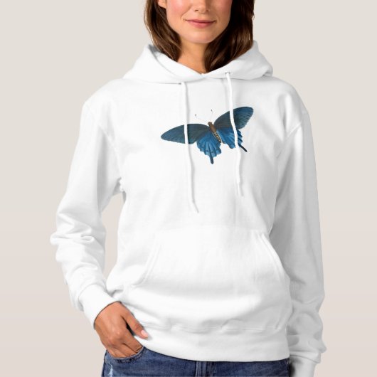 Blauwe vlinderillustratie hoodie (Voorkant)