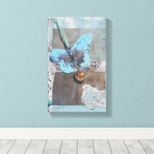 Blauwe vlinderkunst met gemengde media canvas afdruk (Insitu (Houten vloer))