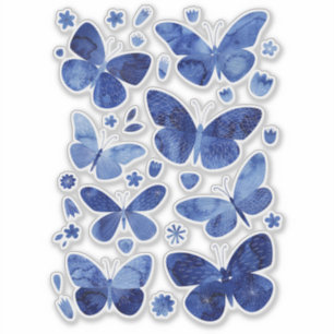 Blauwe Vlinders Aquarel Natuur Schilderij Sticker