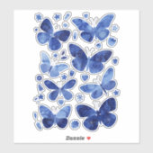 Blauwe Vlinders Aquarel Natuur Schilderij Sticker (Vel)