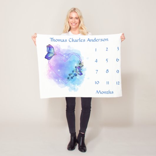 Blauwe Vlinders Baby Mijlpalen Groei Tracker   Fleece Deken (In situ)