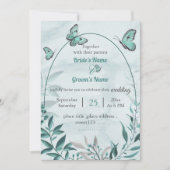 Blauwe vlinders bladeren bloemenbruiloft kaart (Voorkant)
