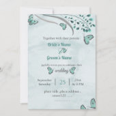 Blauwe vlinders bladeren bloemenbruiloft kaart (Voorkant)