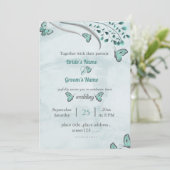 Blauwe vlinders bladeren bloemenbruiloft kaart (Staand voorkant)