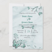 Blauwe vlinders bladeren bloemenbruiloft kaart (Voorkant)