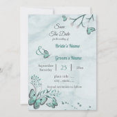 blauwe vlinders blauw bloem behalve datum kaart (Voorkant)