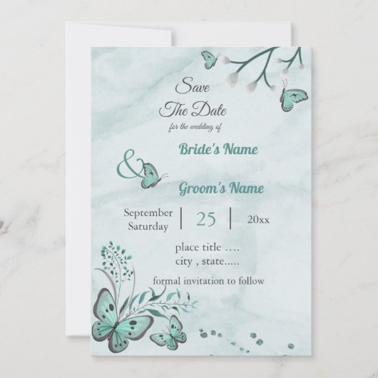 blauwe vlinders blauw bloem behalve datum kaart (Voorkant)