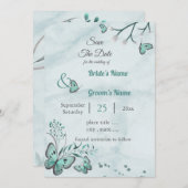 blauwe vlinders blauw bloem behalve datum kaart (Voorkant / Achterkant)