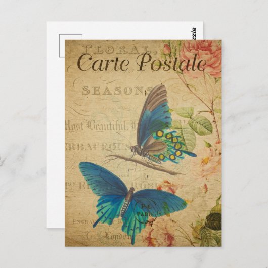   blauwe vlinders briefkaart (Voorkant / Achterkant)