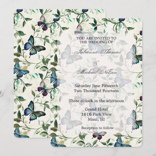  Blauwe Vlinders bruiloft Kaart (Voorkant / Achterkant)