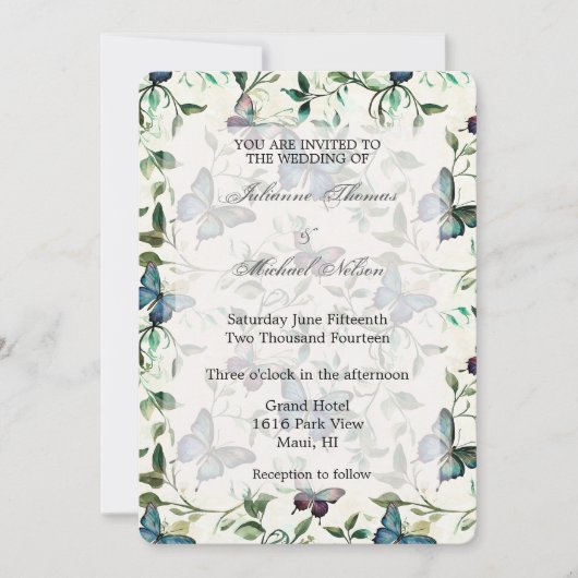 Blauwe Vlinders bruiloft Kaart (Voorkant)