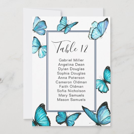 Blauwe vlinders. Classy Wedding Seating Chart Kaart (Voorkant)
