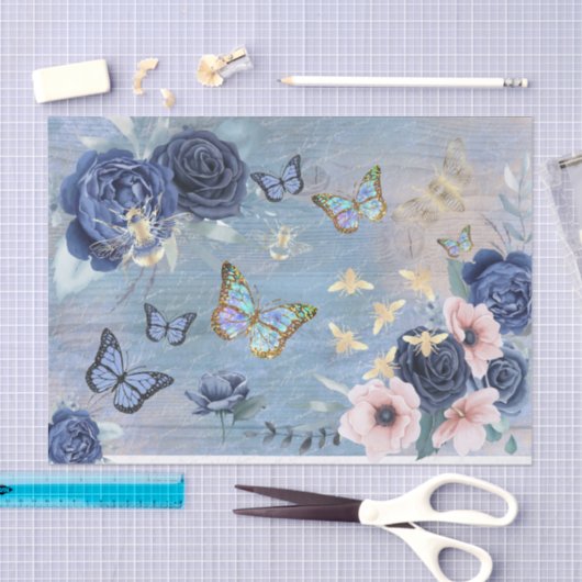 blauwe vlinders en bijen tissuepapier (Craft)