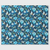 Blauwe vlinders en blauwe bloemen cadeaupapier (Vlak)