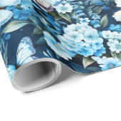 Blauwe vlinders en blauwe bloemen cadeaupapier (Rol Hoek)