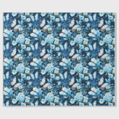 Blauwe vlinders en blauwe bloemen cadeaupapier (Vlak)