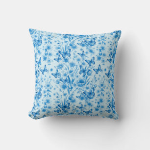 Blauwe Vlinders en Bloemen Kussen
