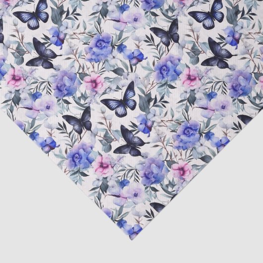 Blauwe vlinders en bloemen tissuepapier (Detail)