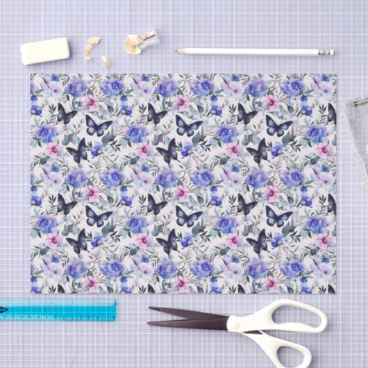 Blauwe vlinders en bloemen tissuepapier (Craft)