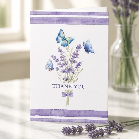Blauwe Vlinders en Lavendel Bedankkaart