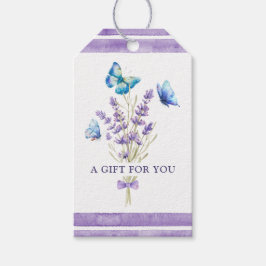 Blauwe Vlinders en Lavendel Cadeaubijschrift Cadeaulabel