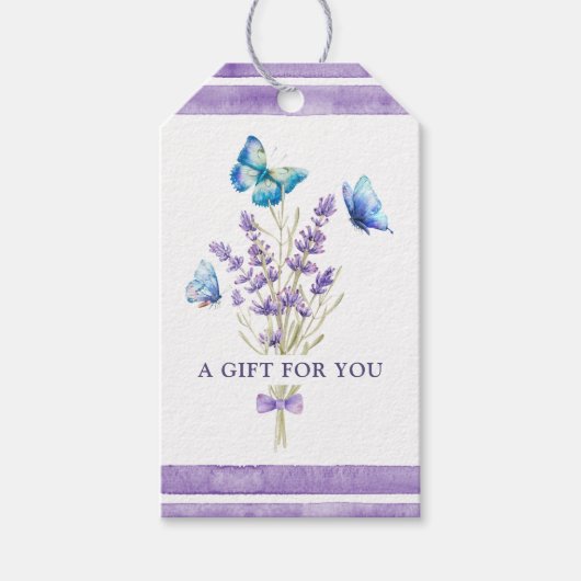 Blauwe Vlinders en Lavendel Cadeaubijschrift Cadeaulabel (Voorkant)
