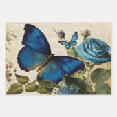 blauwe vlinders en ontkoppeling van Rozen Inpakpapier Vel (Voorkant 2)