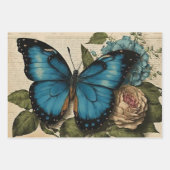 blauwe vlinders en ontkoppeling van Rozen Inpakpapier Vel (Voorkant)