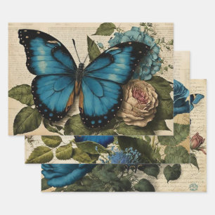 blauwe vlinders en ontkoppeling van Rozen Inpakpapier Vel