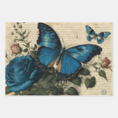 blauwe vlinders en ontkoppeling van Rozen Inpakpapier Vel (Voorkant 2)