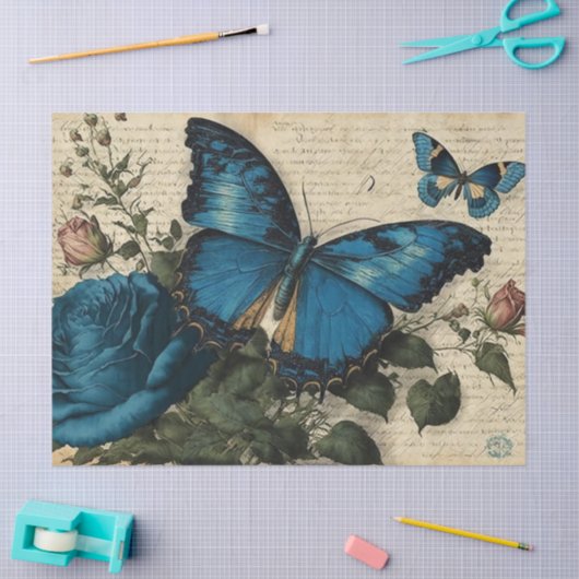 blauwe vlinders en ontkoppeling van Rozen Tissuepapier (Craft)