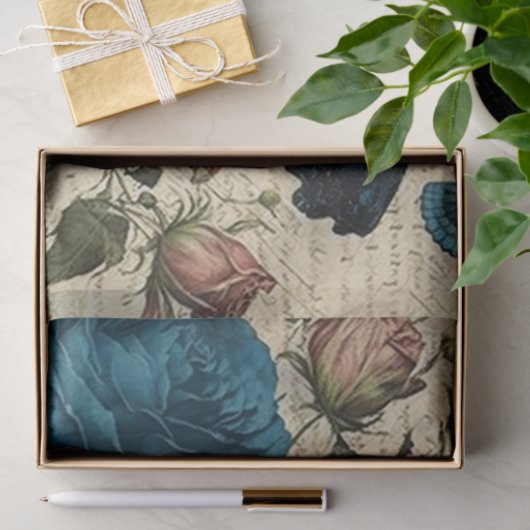 blauwe vlinders en ontkoppeling van Rozen Tissuepapier (Geschenk)