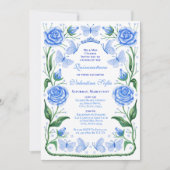 Blauwe vlinders en Rozen Princess Quinceanera Kaart (Voorkant)