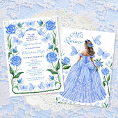 Blauwe vlinders en Rozen Princess Quinceanera Kaart