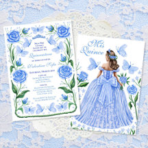 Blauwe vlinders en Rozen Princess Quinceanera