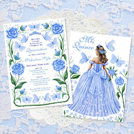 Blauwe vlinders en Rozen Princess Quinceanera Kaart