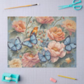 Blauwe Vlinders en Vogel in een Bloementuin  Tissuepapier (Craft)