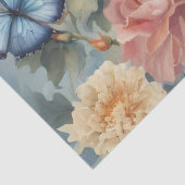 Blauwe Vlinders en Vogel in een Bloementuin  Tissuepapier (Detail)