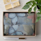 Blauwe Vlinders en Vogel in een Bloementuin  Tissuepapier (Geschenk)