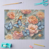 Blauwe vlinders en vogels in een bloementuin tissuepapier (Craft)