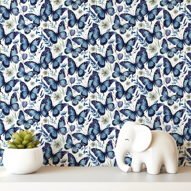 Blauwe vlinders en wilde bloemen behang (Creator heeft geüpload)