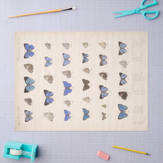 Blauwe Vlinders Ephemera Decoupage Blauwgroen Tissuepapier (Craft)