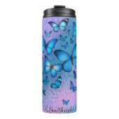 Blauwe vlinders Glitter Ombre Swirl Thermosbeker (Voorkant)