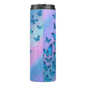 Blauwe vlinders Glitter Ombre Swirl Thermosbeker (Achterkant)